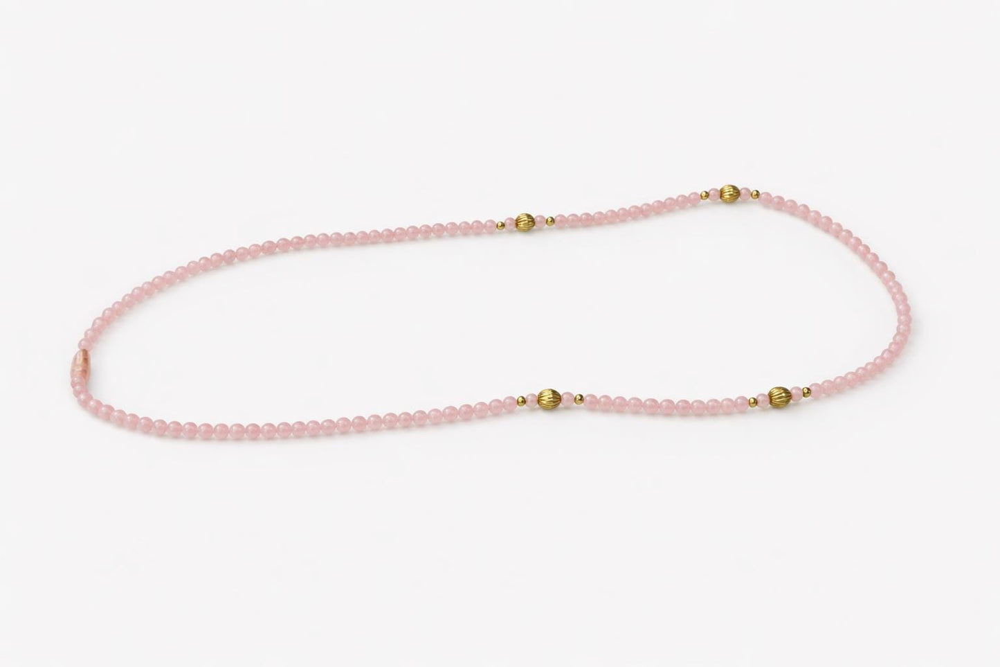 Vintage Pink Lucite Bead Necklace with Gold Ribbed Accent Beads, Blush Acrylic Statement Necklace, Minimalist Layering Jewelry