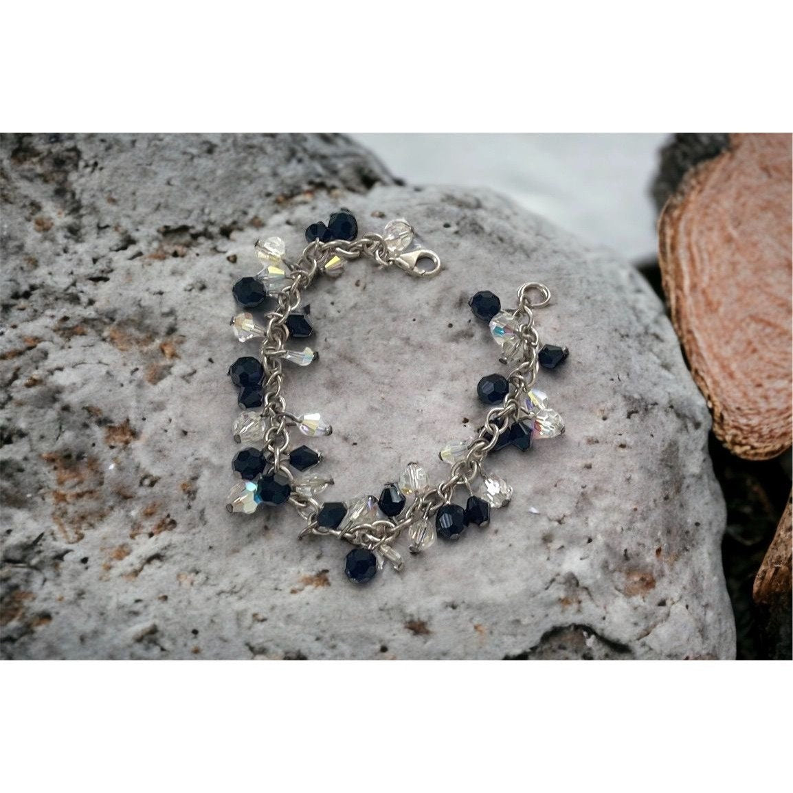 Black and crystal stunning vintage dangle bracelet