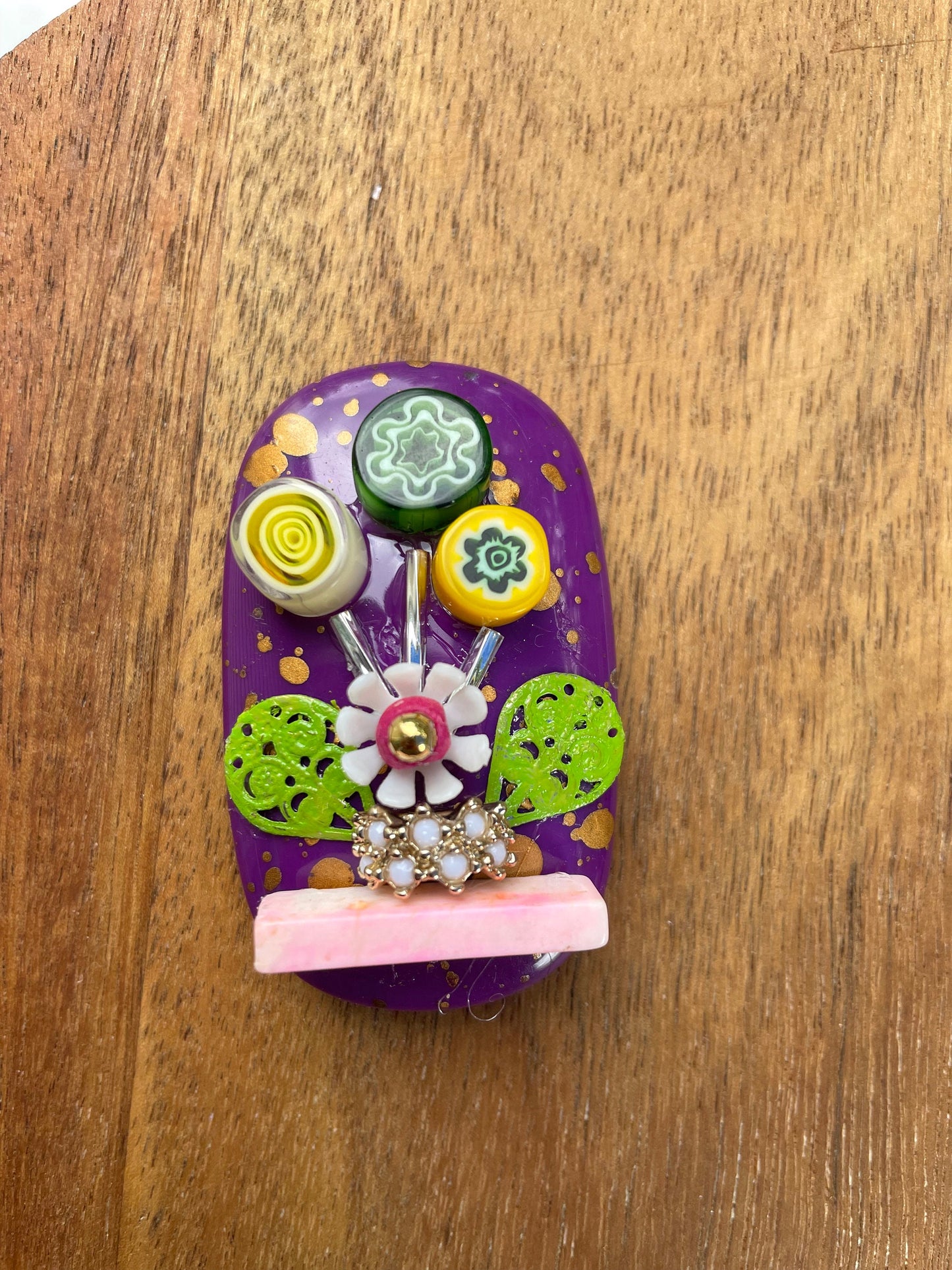 Handmade, one-of-a-kind assemblage art - flower bouquet - can be ordered as a necklace, pin or magnet - with or without words