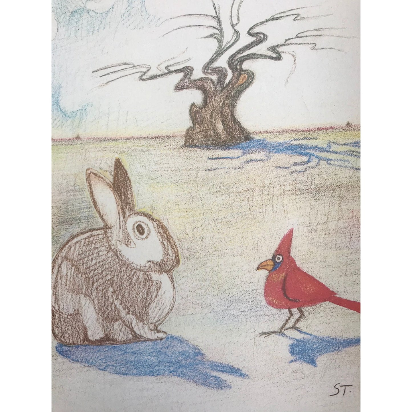 NEW YORKER Magazine original cover -  vintage -January 18, 1982 - cardinal bird and rabbit