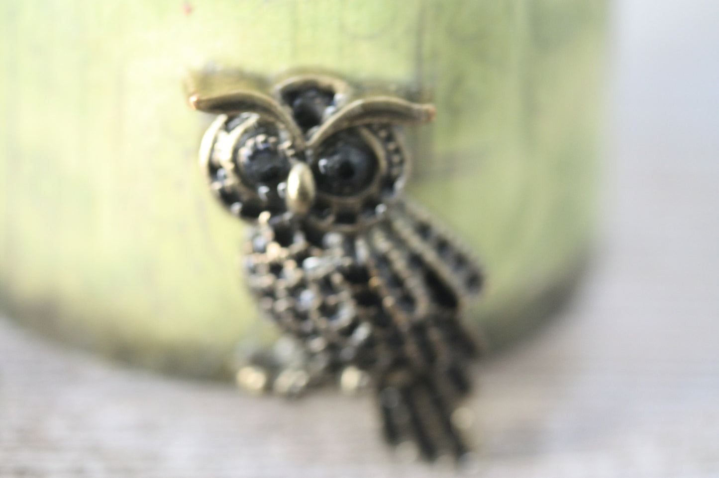 Vintage handmade green cuff bracelet with owl