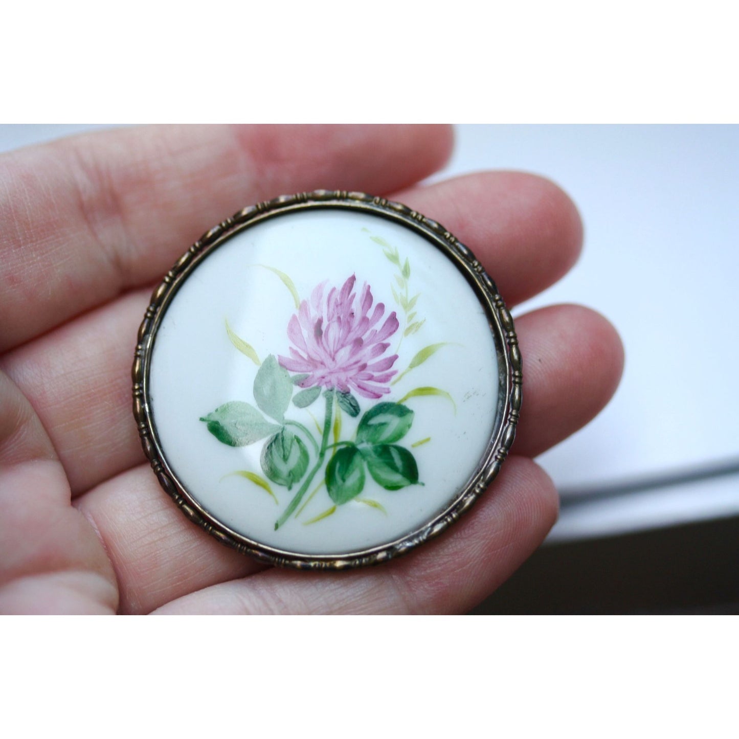 Rare Stunning Rosenthal porcelain painted cameo pin in setting