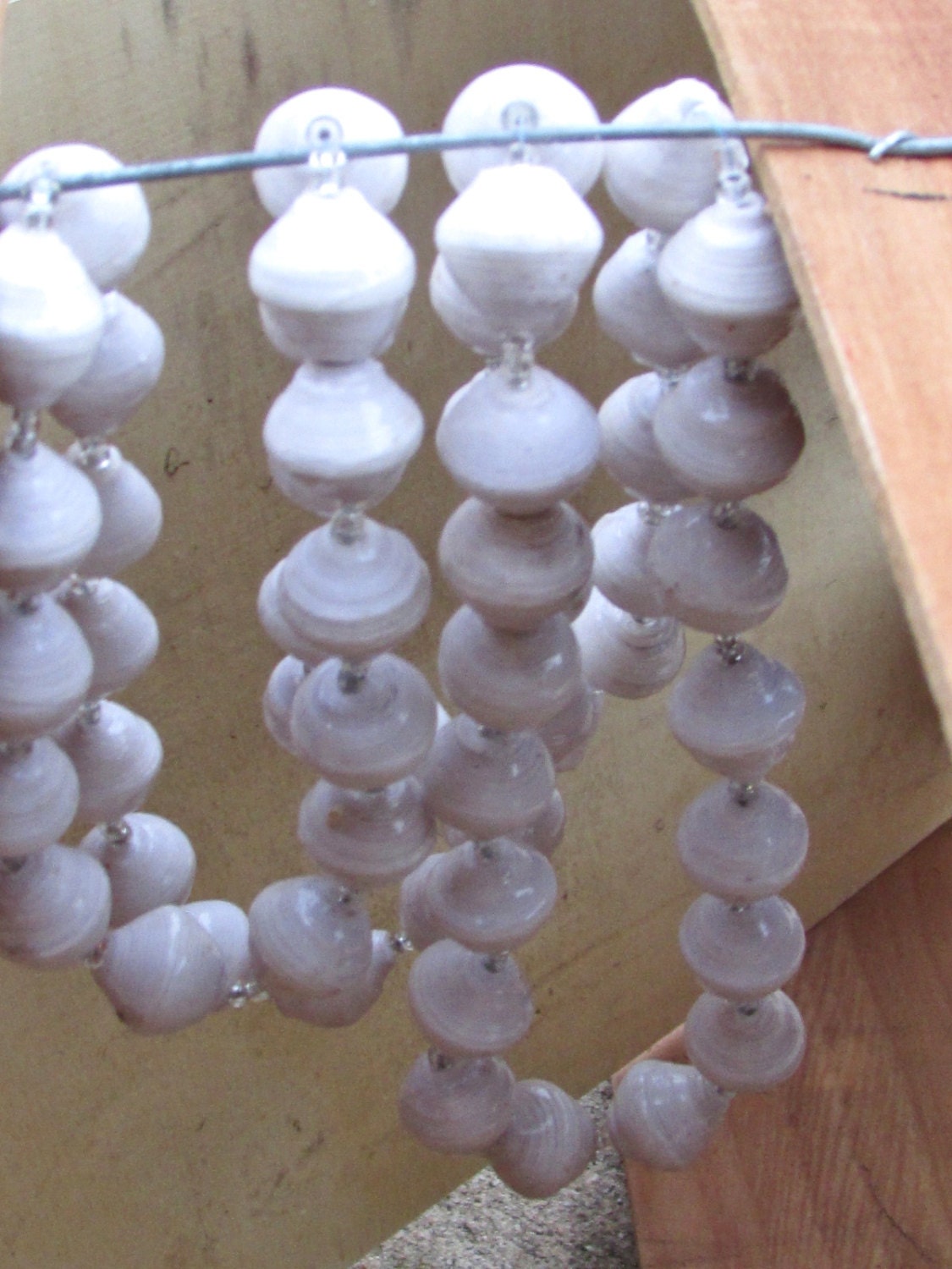 Unique white vintage artisan necklace - beads look like porcelain but are actually made of rolled paper that's been painted & sealed
