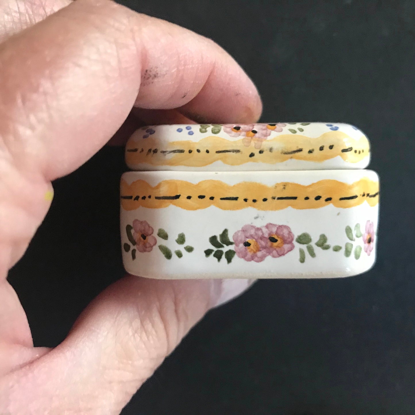 Stunning Hand Painted Porcelain Trinket Box from Portugal - Signed