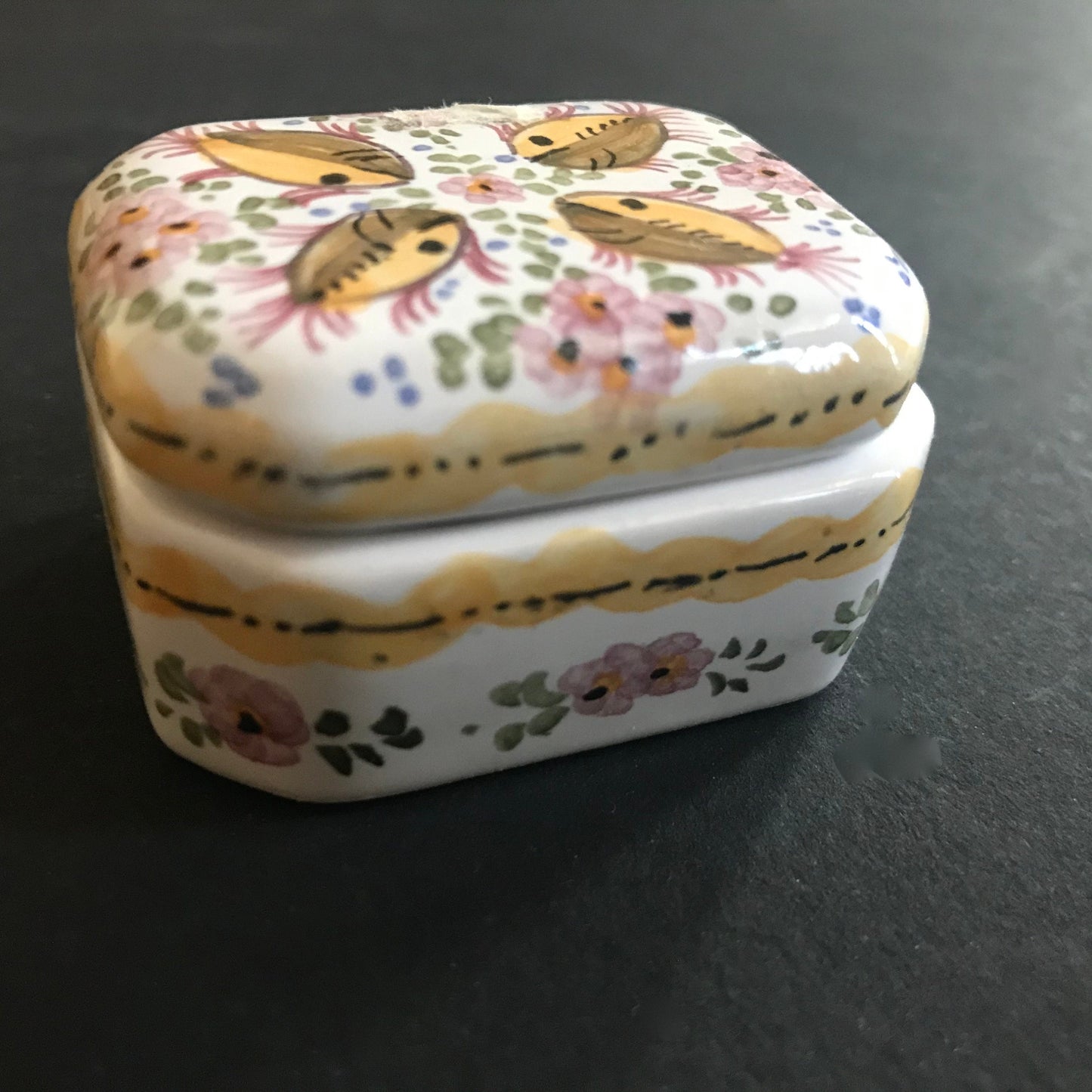 Stunning Hand Painted Porcelain Trinket Box from Portugal - Signed