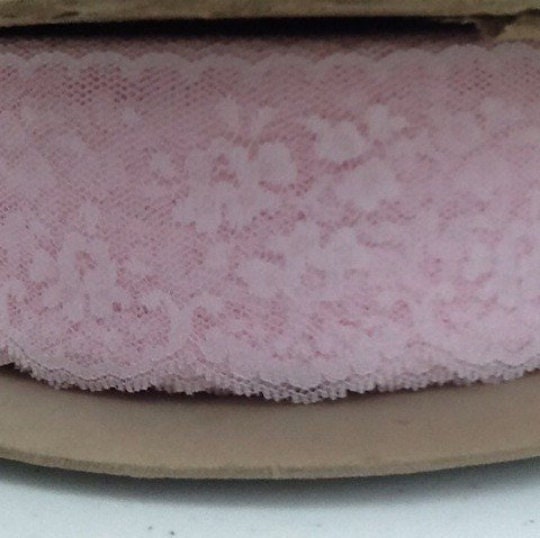 Wide vintage pink lace ribbon/lace/trim sheer… 1 and three-quarter inches wide - by the yard