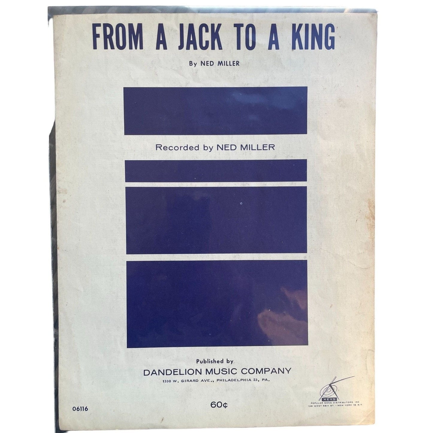 Rare Vintage Sheet Music - From a Jack to a King Original Vintage Sheet Music - Ned Miller, Dandelion Music Co Philadelphia