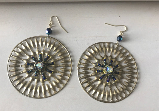 Revised, Modernized, large upcycled hoop earrings with handmade beadwork