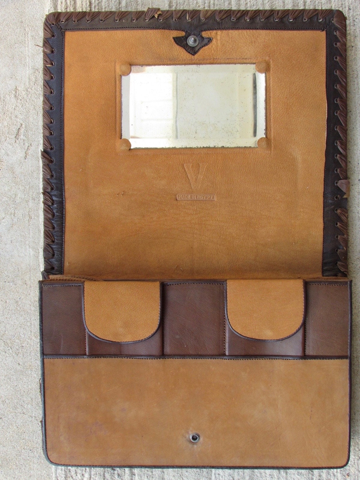 Vintage Leather Bag - Handmade Egyptian Messenger With Hieroglyphics Art