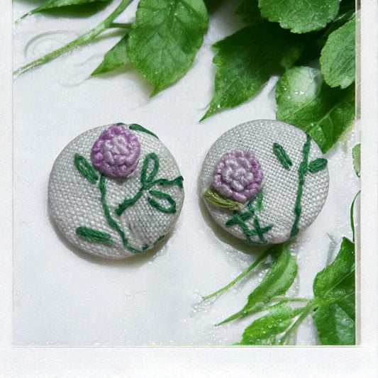 Flower earrings made from a vintage embroidered linen tablecloth - studs or dangles