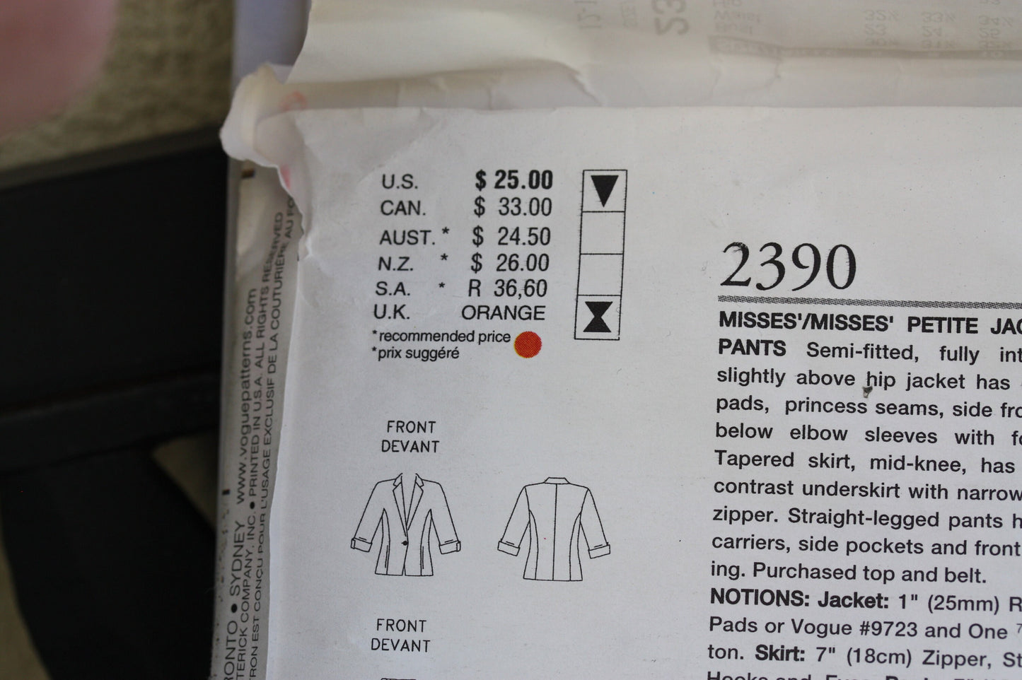 UNCUT Sewing Pattern -  Vogue American Designer pattern 2390 - Anne Klein - Jacket, Tiered Skirt and Pants - Sizes 12, 14, 16