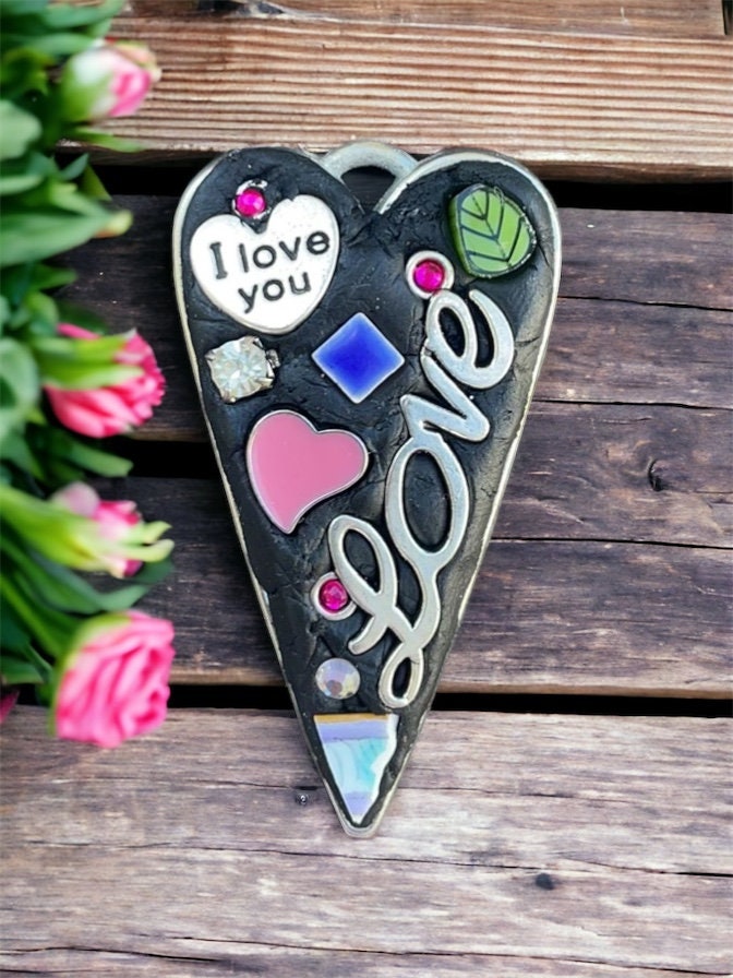 My handmade mosaic heart necklace pendant - Love