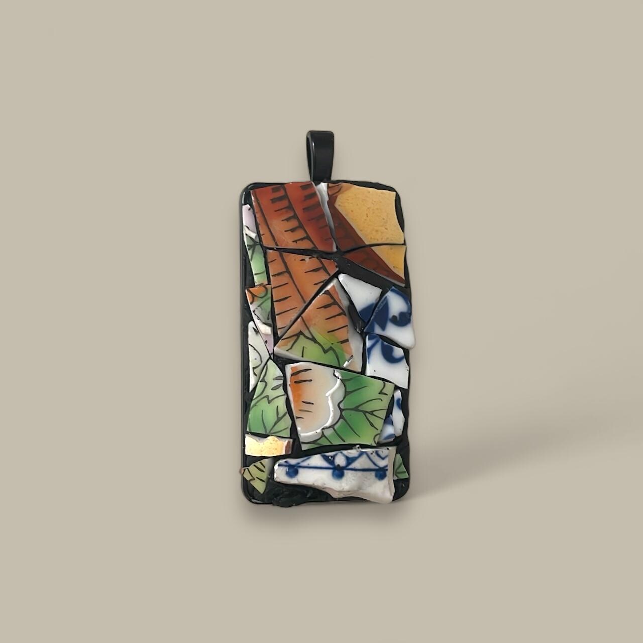 Handmade abstract mosaic tile necklace - made from hand cut pieces of vintage dishes
