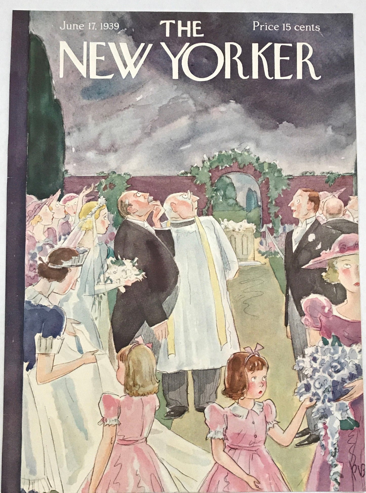 The NEW YORKER Magazine very rare original cover - June 17, 1939 - Perry Barlow - wedding