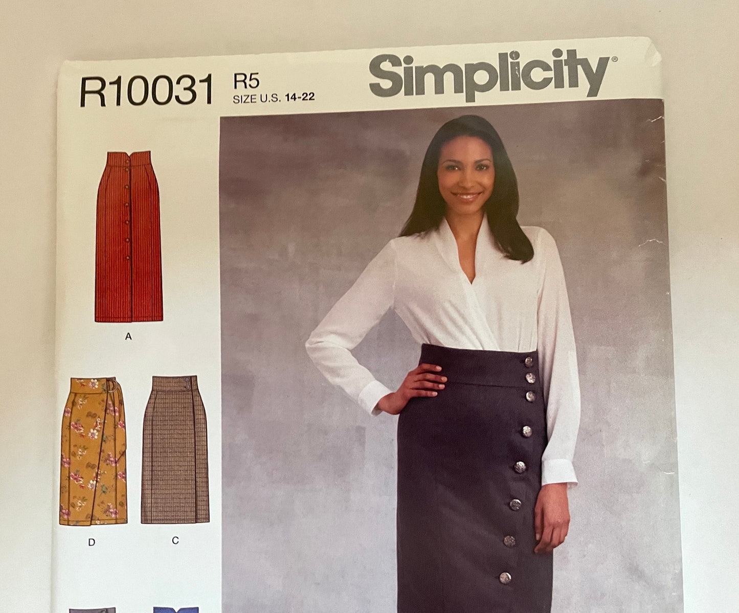 UNCUT Sewing Pattern - Simplicity R10031 High Waisted Button Front or Wrap Skirt R5 Sz 14-22