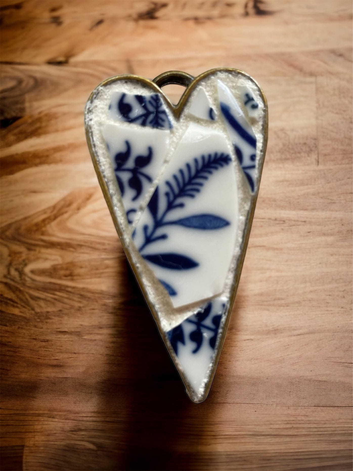 My handmade mosaic heart necklace - made from hand cut pieces of a broken vintage dish
