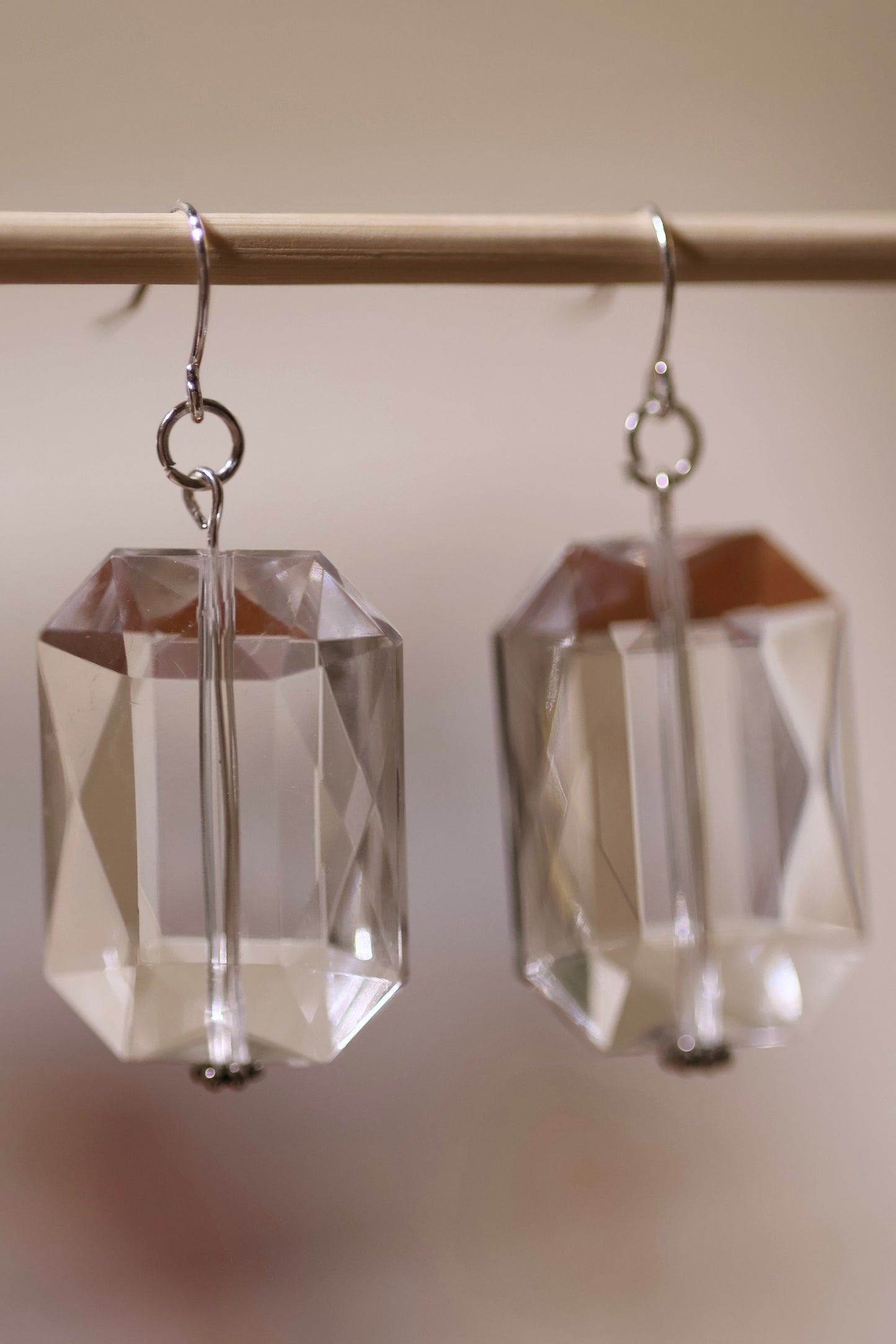 Clear bevel cut acrylic 2" rectangular shaped dangle earrings