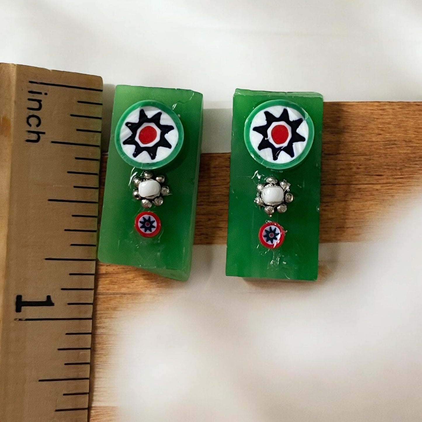 Unique stained glass and millefiori stud or dangle earrings