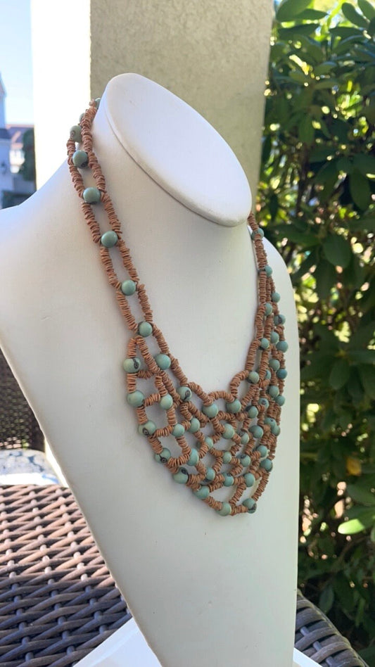 Unique vintage heishi bead and turquoise bead bib style necklace