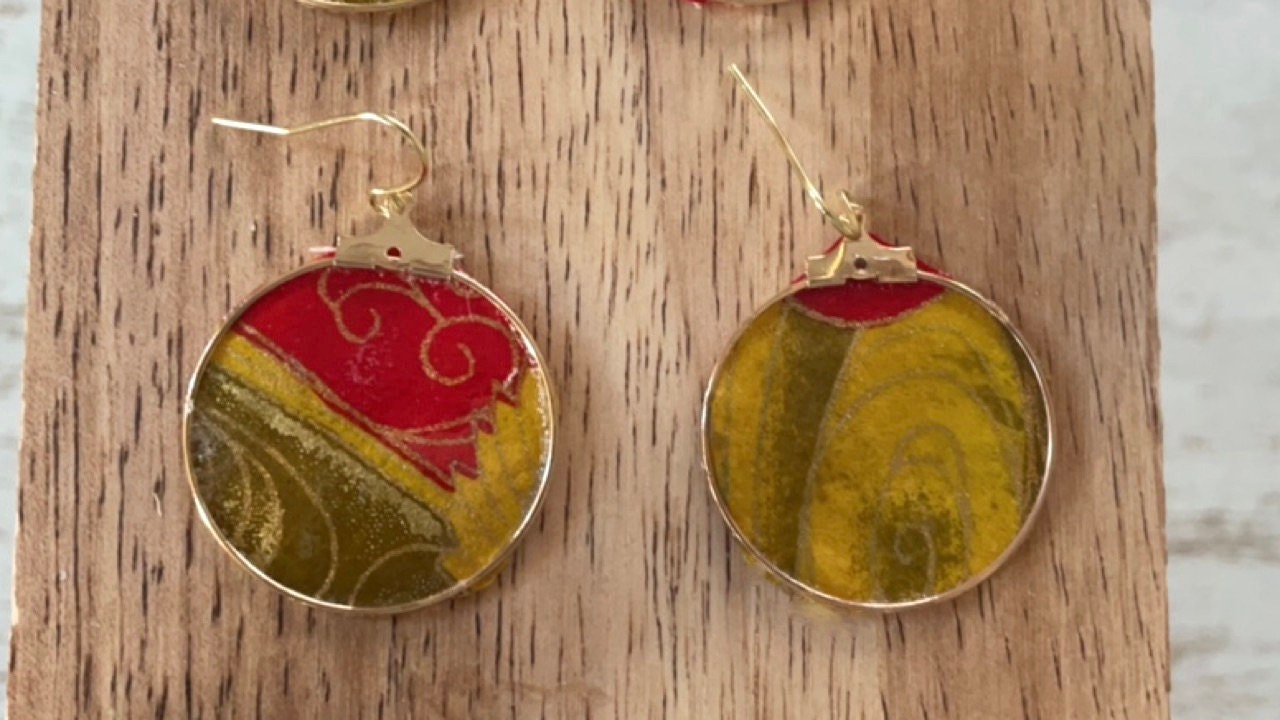 Your choice of handmade paper and metal lightweight dangle earrings