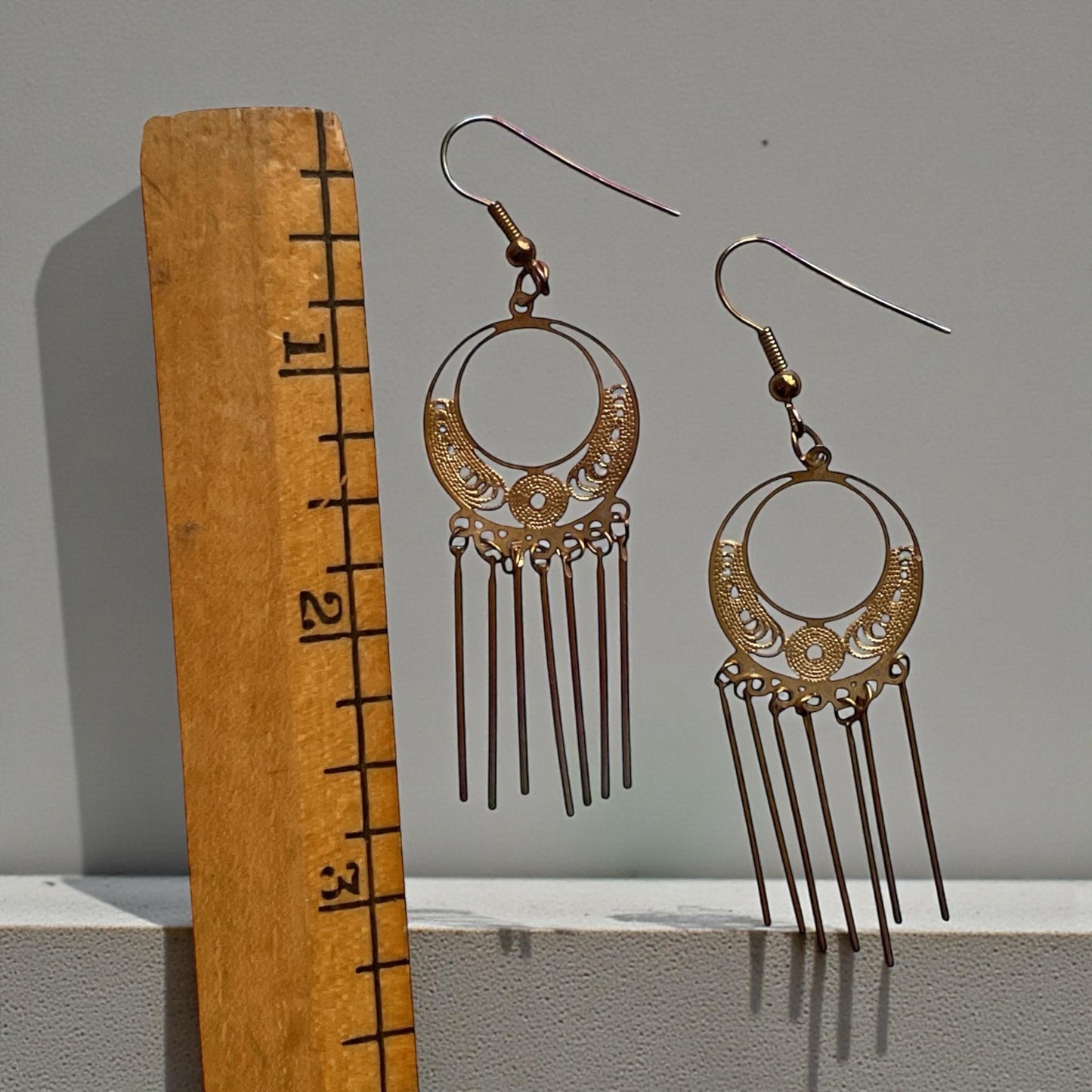 Vintage Gold Tone Fringe Dangle Earrings Boho Statement Earrings Retro Festival Jewelry