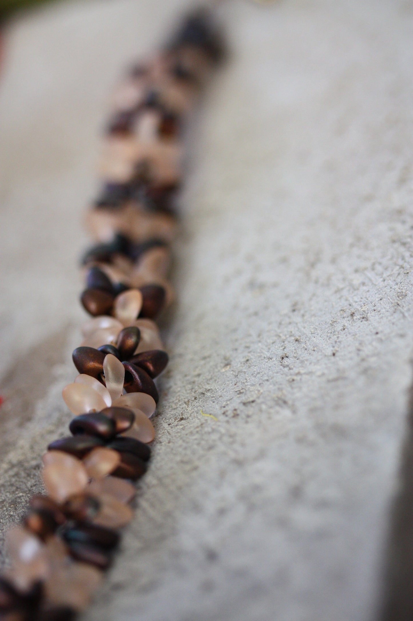 Stunning brown and pink leaf shaped glass bead handmade vintage bracelet