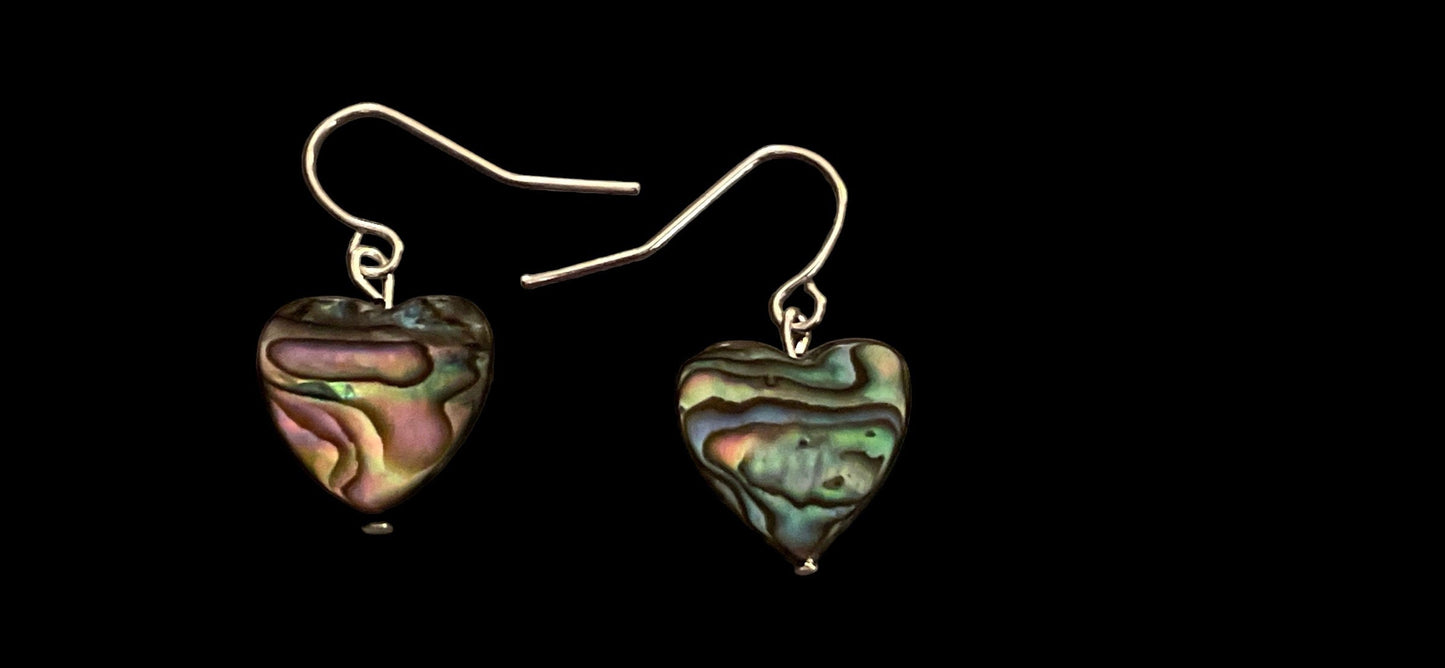Heart shaped abalone shell dangle earrings