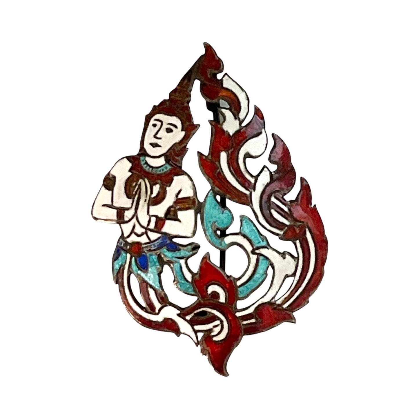 Sterling Silver and enamel Thai Brooch – Siam Dancing Figurine, Traditional Pose, Vintage Thai Jewelry, Cultural Collectible