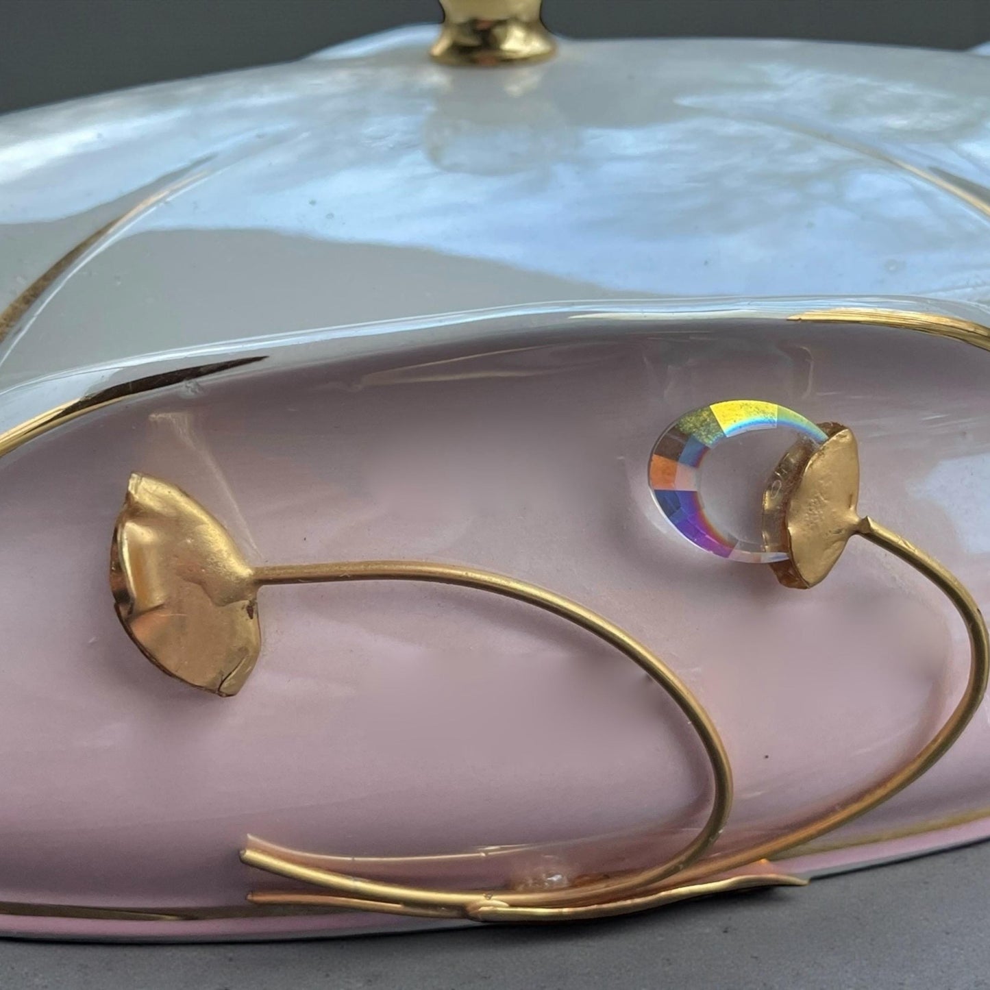 Carpie Sele-Arte Nove Italy Art Pottery Jewelry Box – Glazed Italian Ceramic Trinket Box with Gold & Crystal Accent - Stunning/Rare