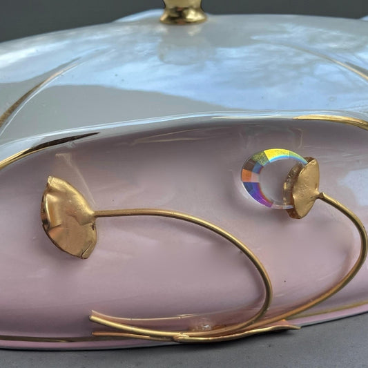 Carpie Sele-Arte Nove Italy Art Pottery Jewelry Box – Glazed Italian Ceramic Trinket Box with Gold & Crystal Accent - Stunning/Rare