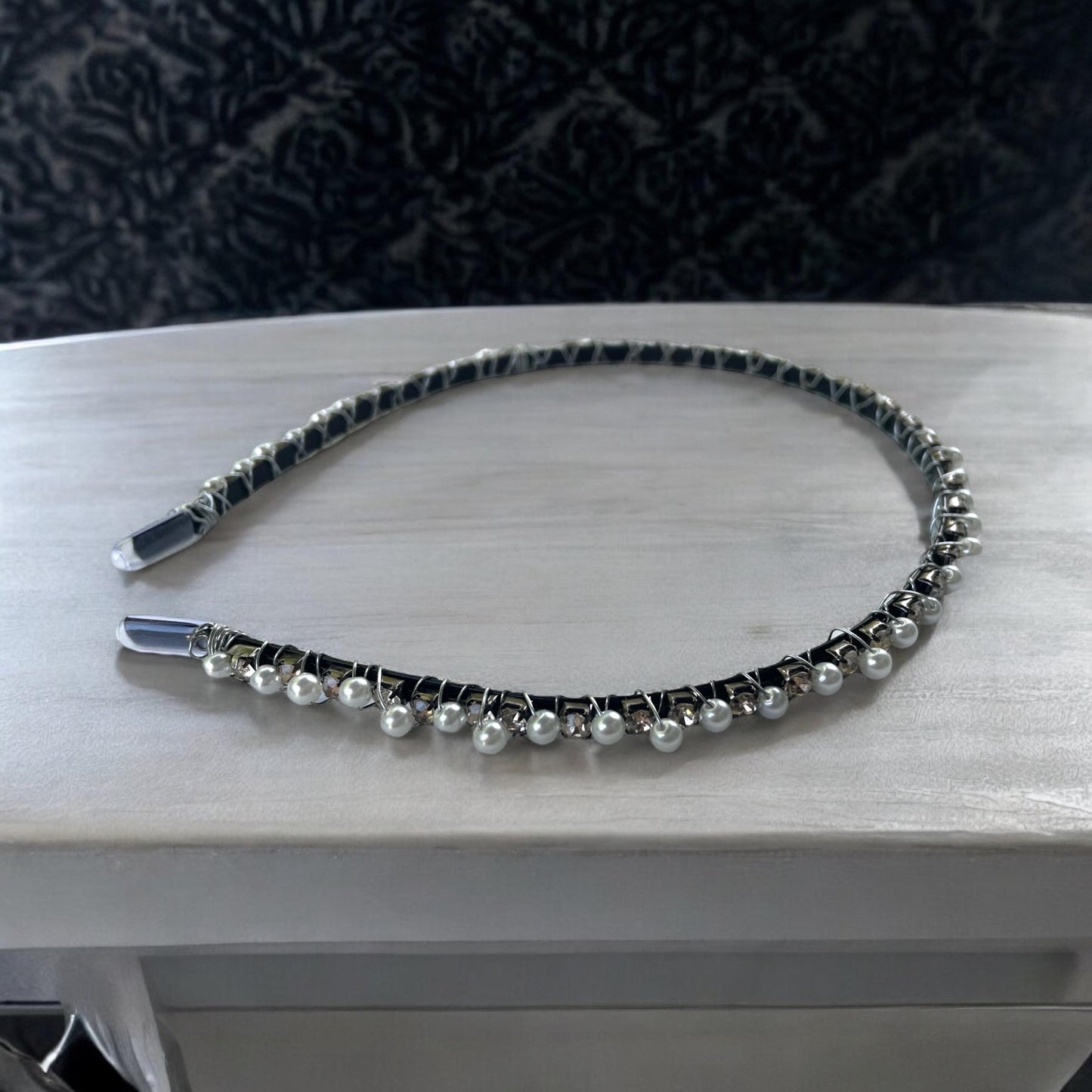 Stunning handmade headband - pearl and rhinestone on metal base - wedding, bride, formal hair, hairdo, updo