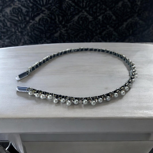 Stunning handmade headband - pearl and rhinestone on metal base - wedding, bride, formal hair, hairdo, updo