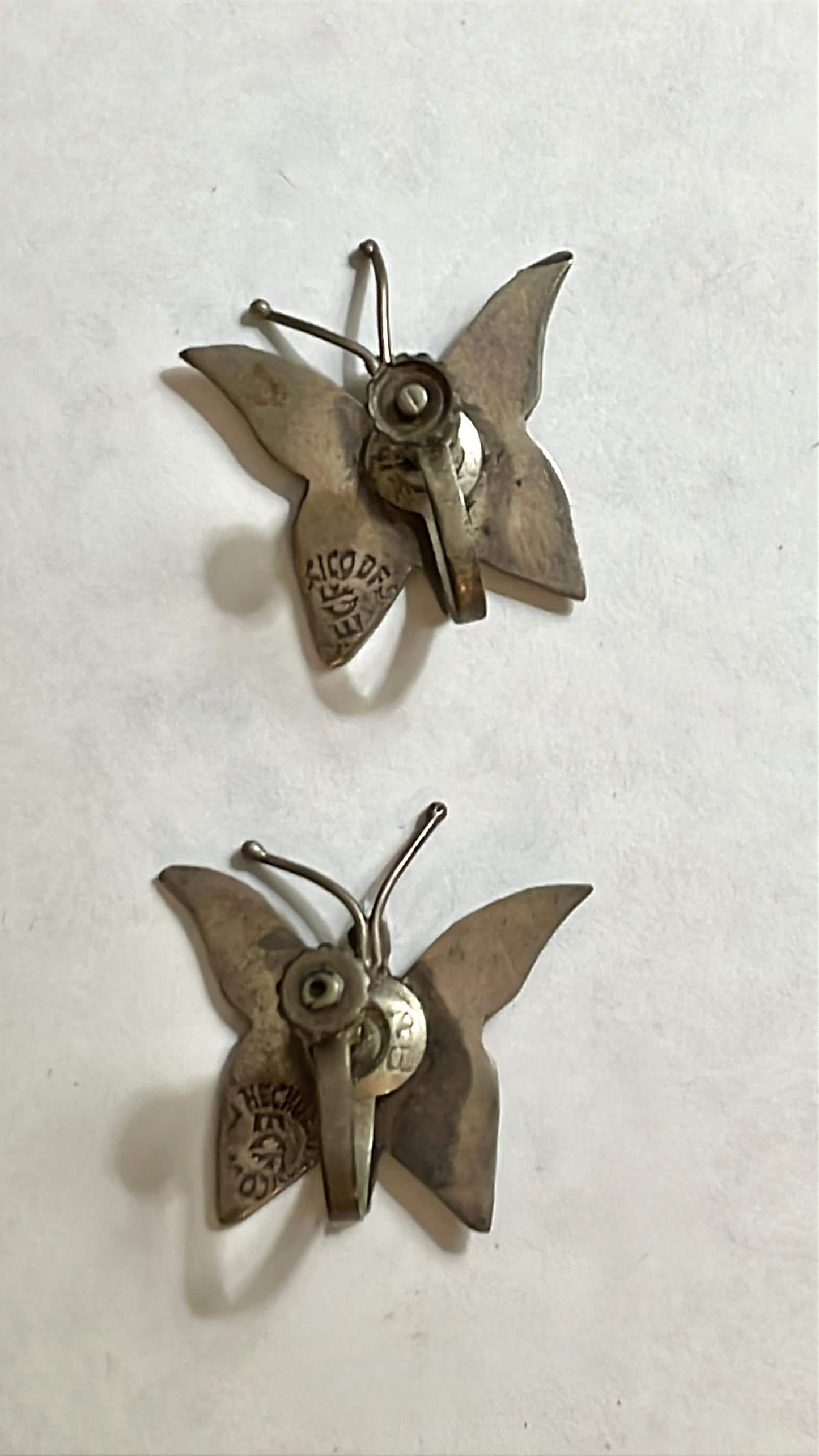 Vintage Abalone Butterfly Earrings signed Hecho en Mexico Screwback Mexican Silver Tone Shell Inlay Mid Century Nature Jewelry