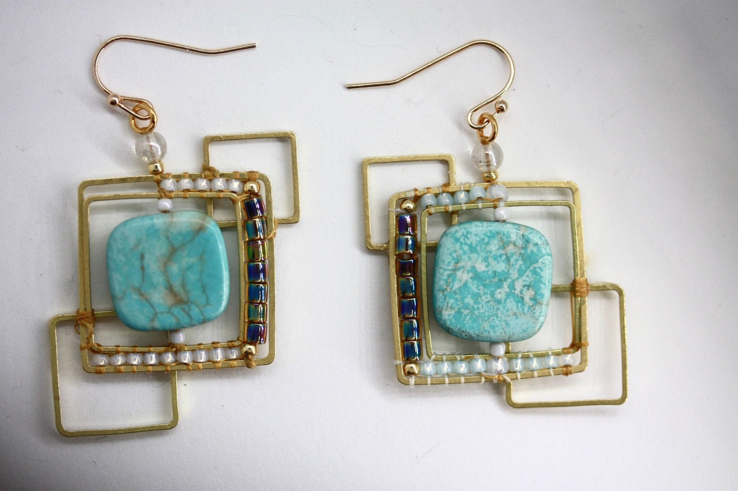 Uniquely modern art handmade beadwork earrings - part of my original "Shapes" series