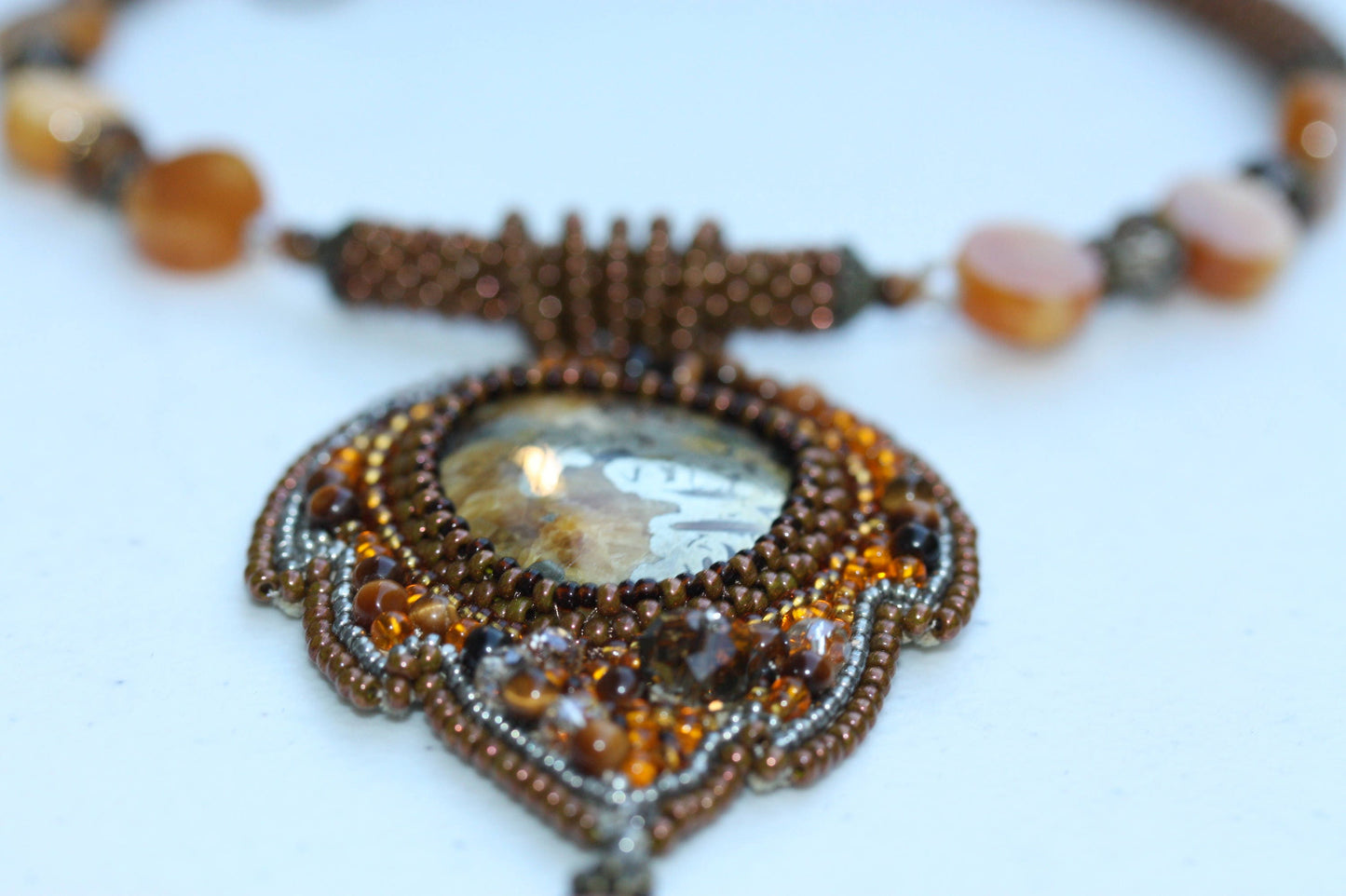 Rare and unique vintage handmade all-beaded beadwork necklace