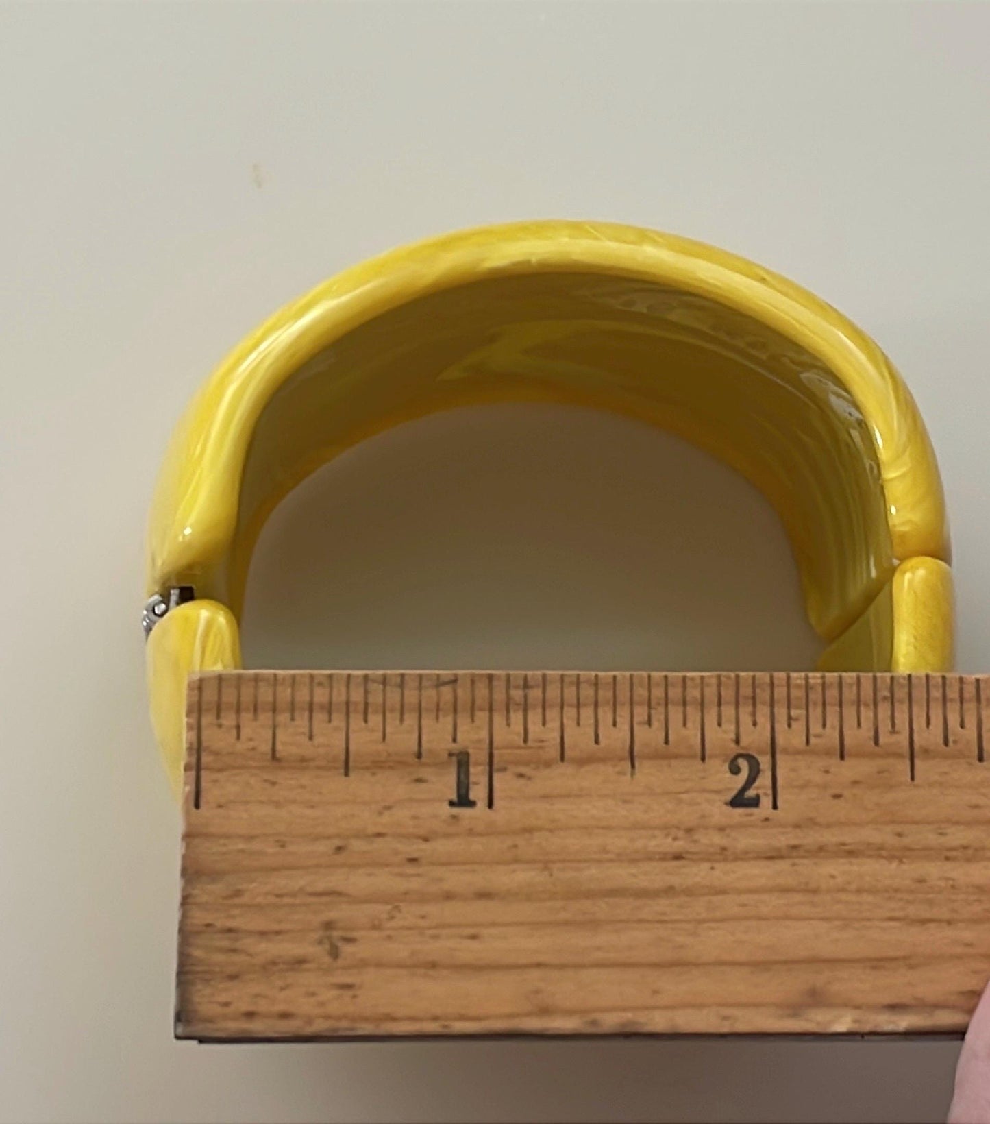 Vintage Canary Yellow Lucite Clamper Bracelet • Wide Marbled Bangle • Chunky Statement Jewelry • Retro Cuff