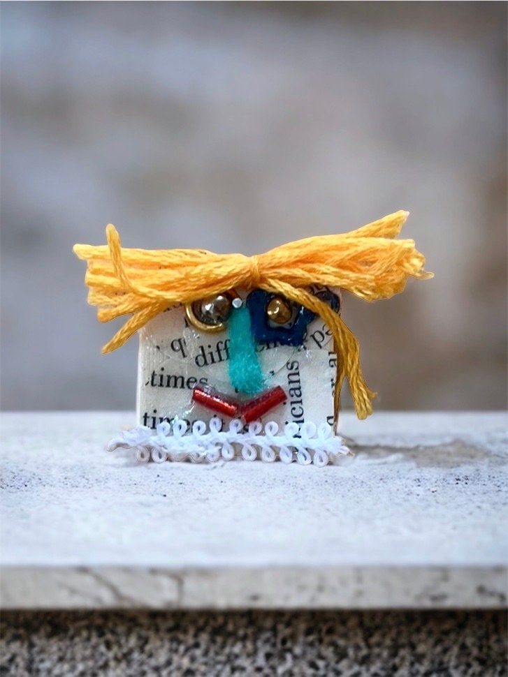 Meet "Georgette" - Assemblage art / mixed media collage - magnet, pin, necklace pendant or hair pin