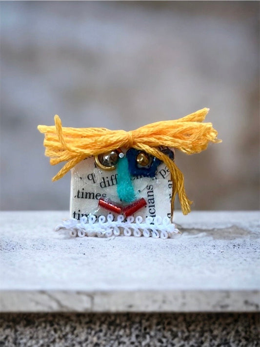 Meet "Georgette" - Assemblage art / mixed media collage - magnet, pin, necklace pendant or hair pin