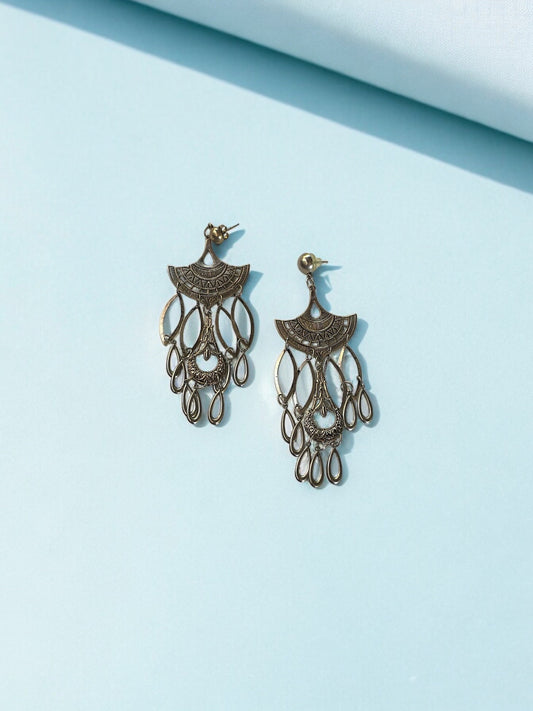 Stunning long vintage dangle earrings - unique geometric art deco style with loads of dangles - nearly 4" long