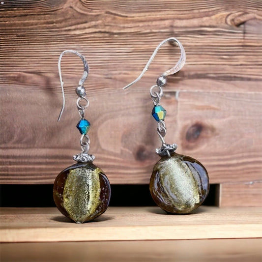 Vintage artisan glass and rhinestone drop earrings