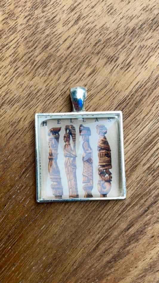 Postage Stamp Necklace Pendant - Vintage Hellas Greece Design