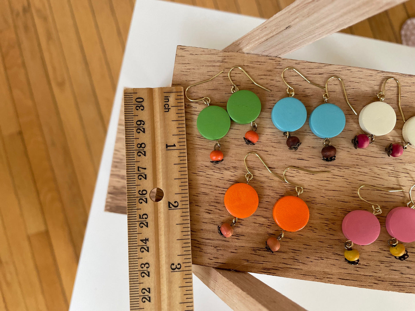 Colorful round wooden fun dangle earrings - your choice of color combos
