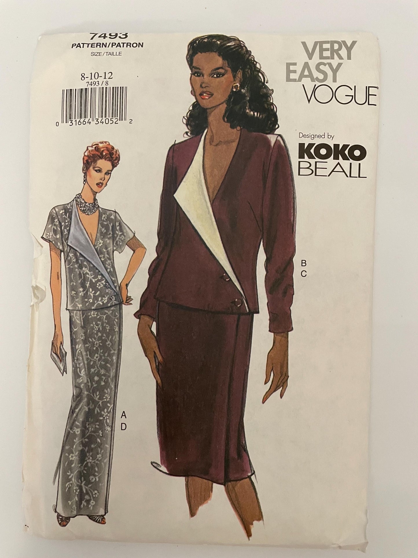RARE UNCUT Sewing Pattern - Very Easy Vogue Koko Beall - Womens Suit - Top and Semi Fitted Skirt - Sizes 8, 10, 12
