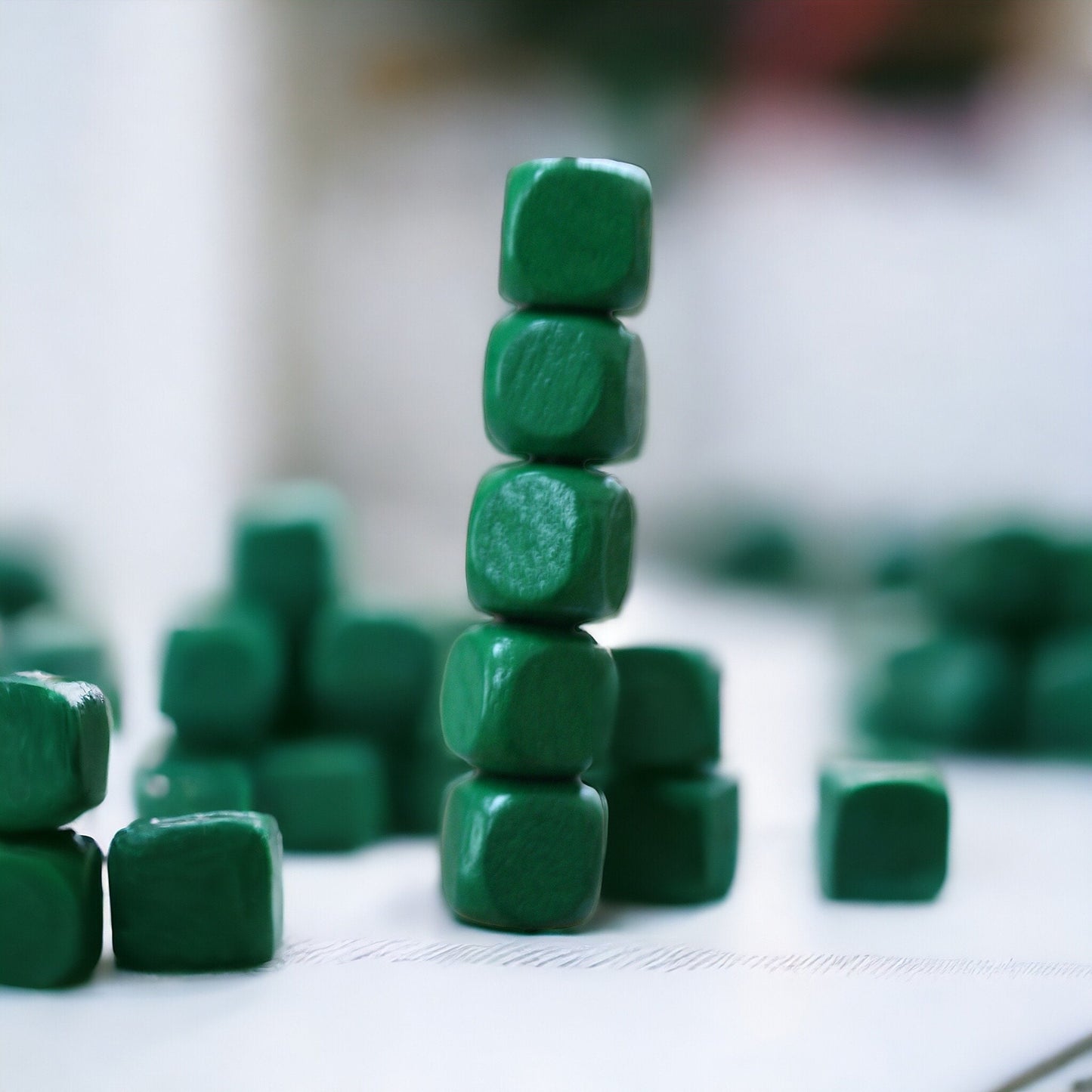 One dozen green cubed wooden beads - 10 mm