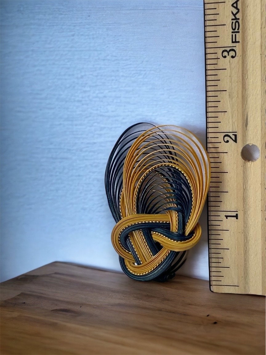 Green and yellow quilling paper vintage pin