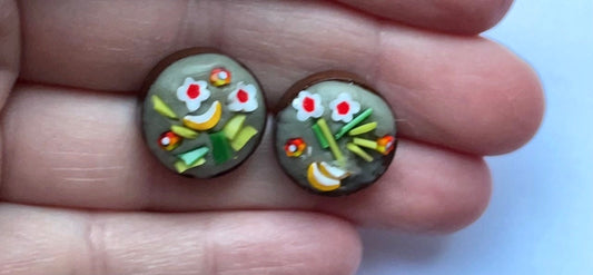 My handmade cut and inlaid glass micro-mosaic stud earrings
