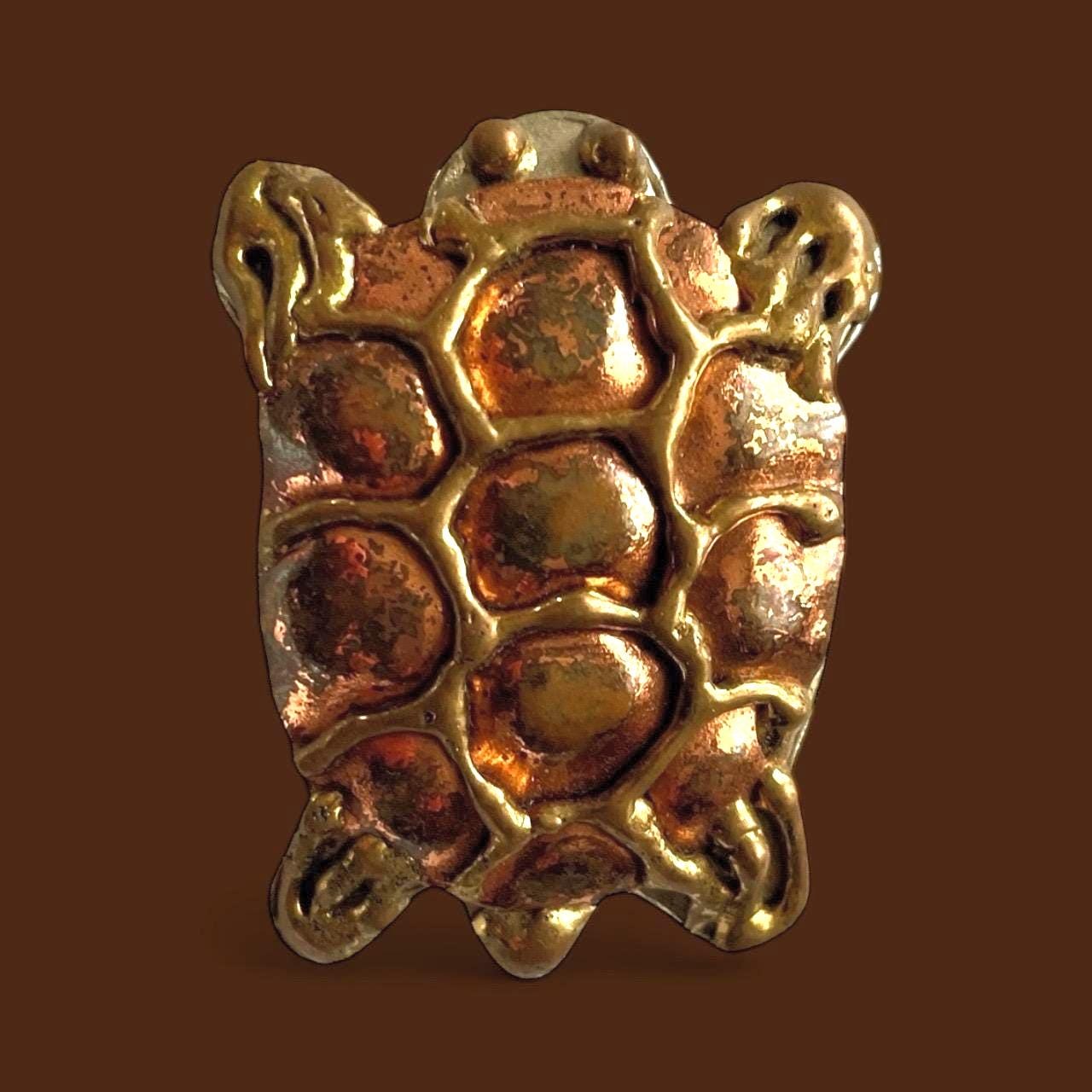 Rare Vintage Hecho en Mexico Turtle Pin • Brass & Copper Mixed Metal Brooch • Handmade Mexican Folk Art Jewelry • Tortoise Animal Pin