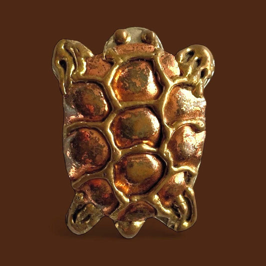 Rare Vintage Hecho en Mexico Turtle Pin • Brass & Copper Mixed Metal Brooch • Handmade Mexican Folk Art Jewelry • Tortoise Animal Pin
