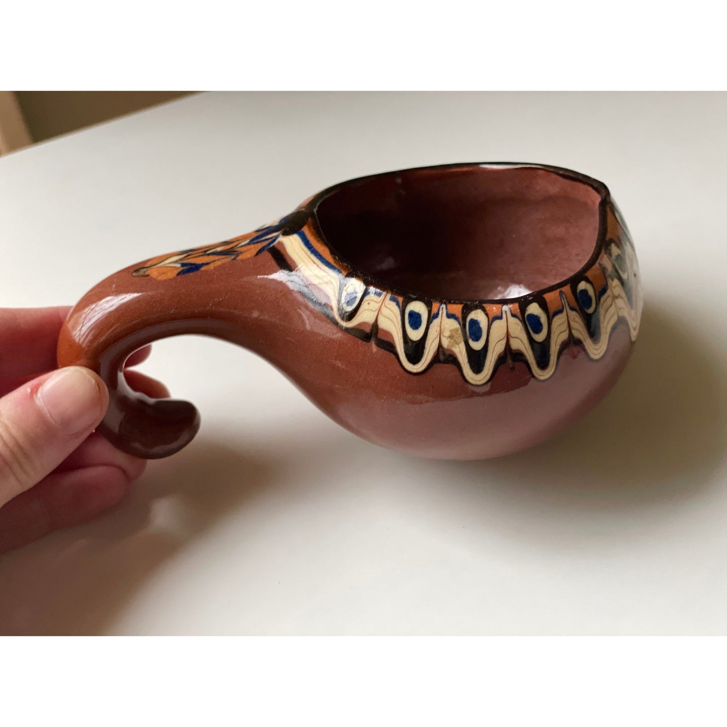 Vintage Mid Century Modern redware or terracotta? pottery from Bulgaria - gourd shaped - Sauce Bowl? PLEASE READ DESCRIPTION