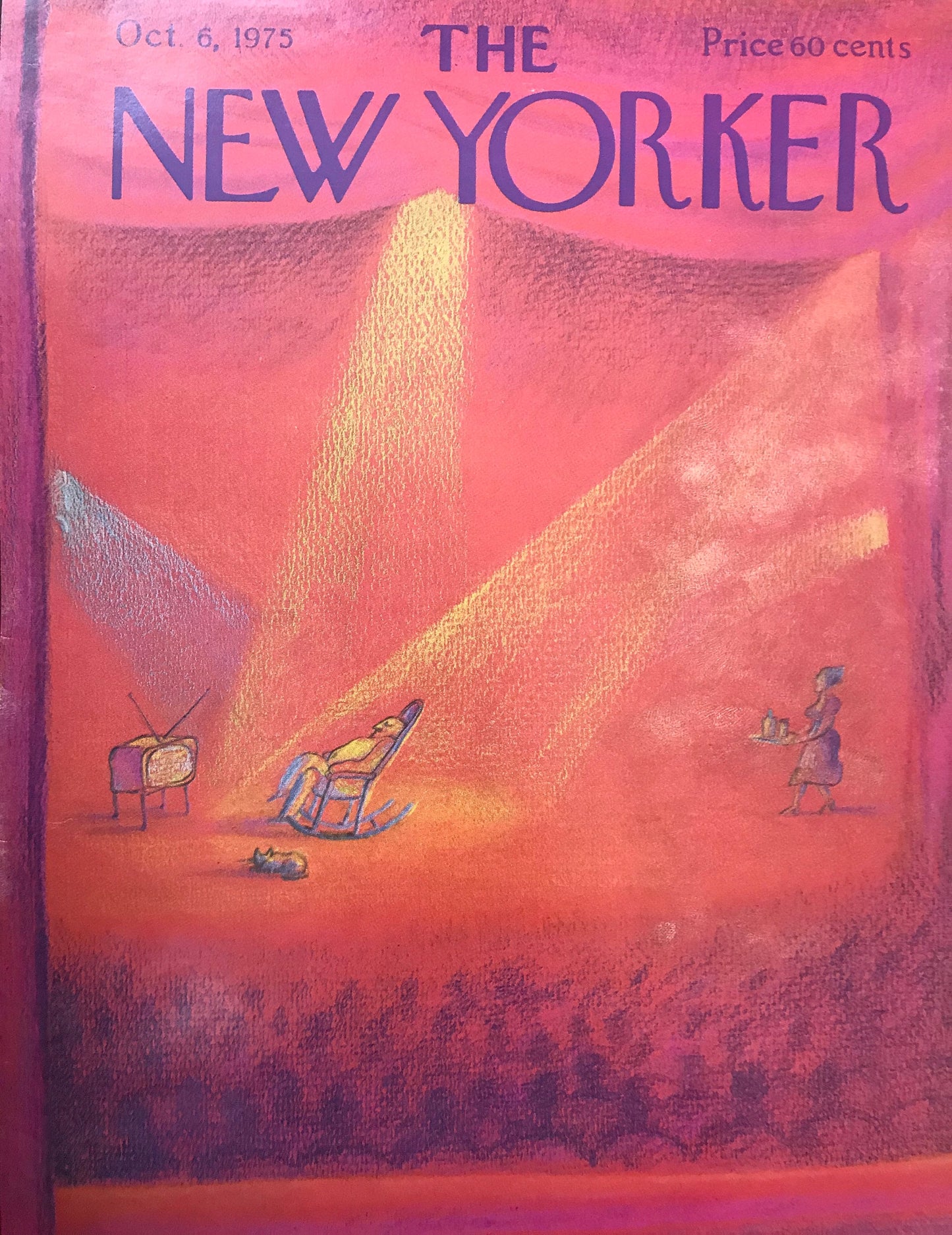 The NEW YORKER magazine cover only - October 6, 1975 - the theater, live theater, actor, actress, watching a play